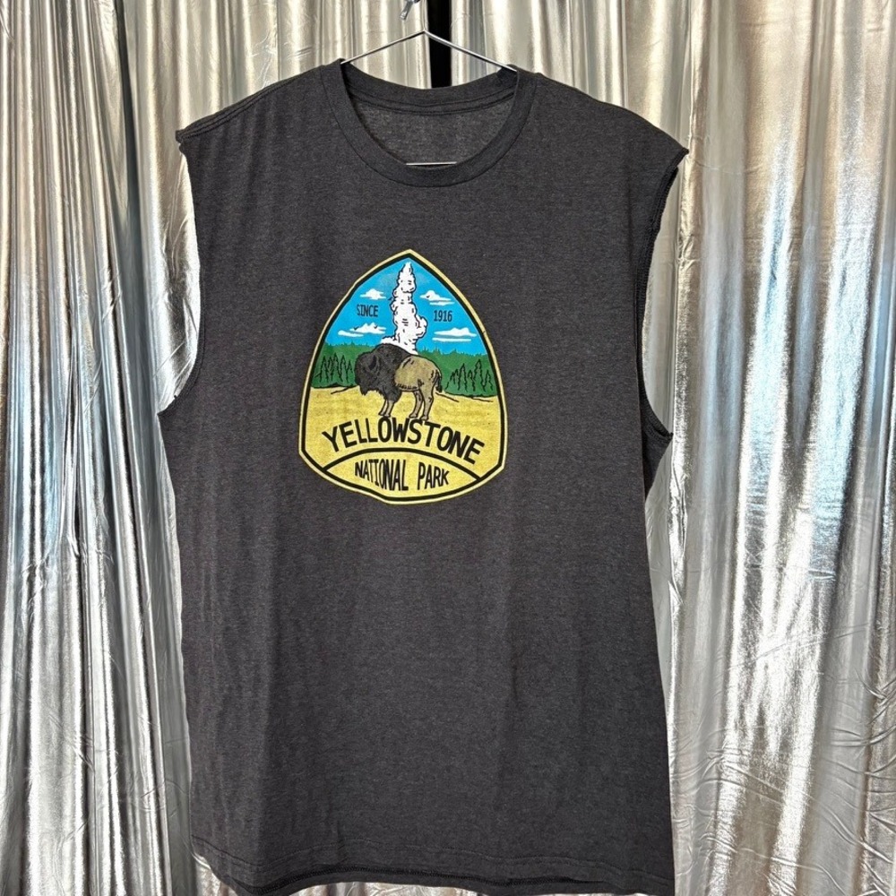 Yellowstone National Park Bison Graphic Muscle Tank Charcoal